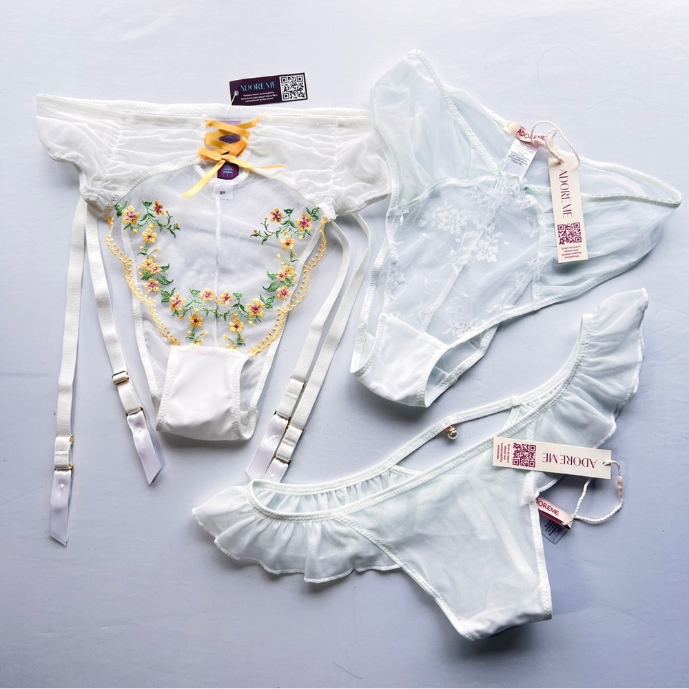 NWT Adore Me White Lace Intimates Lingerie Panties Set with 3 Pairs Size XS